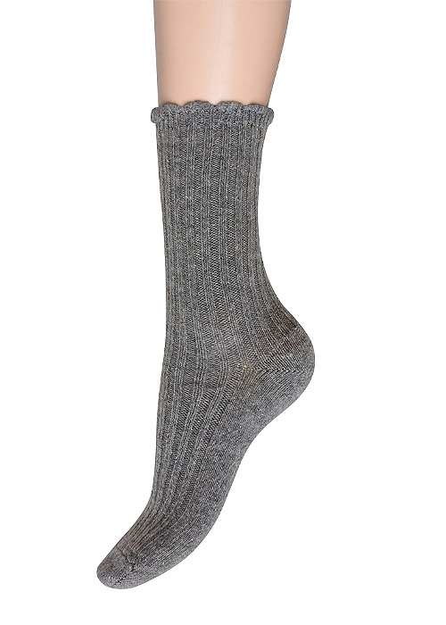 Charnos Wool Rib Scallop Top Socks SideZoom 2