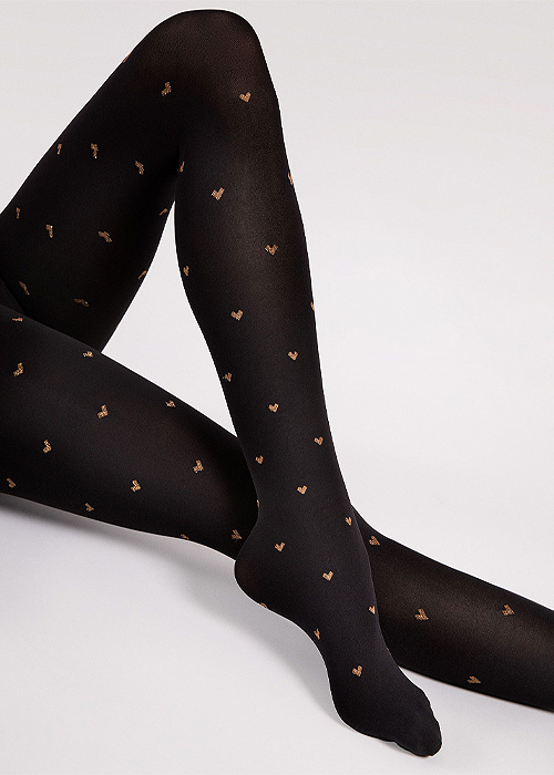 Fiore Copper Love Heart Patterned Tights SideZoom 2