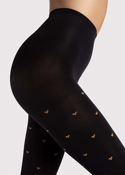 Fiore Copper Love Heart Patterned Tights SideZoom 1