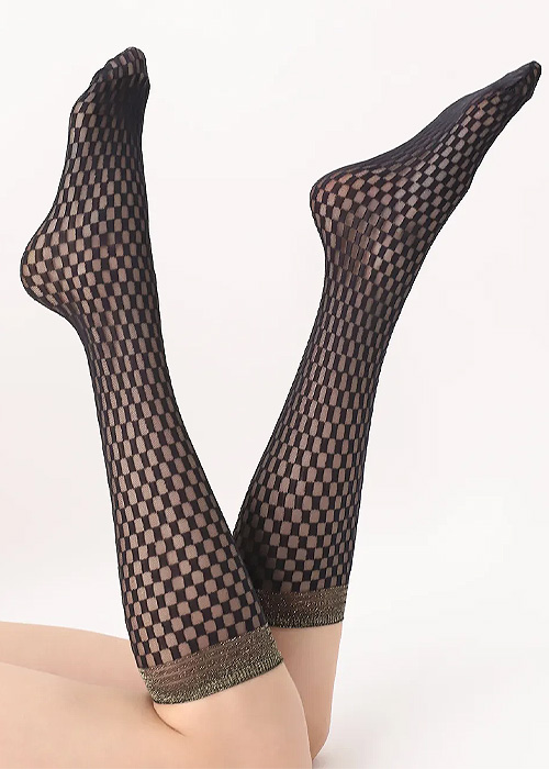 Oroblu Checked Lace Knee Highs SideZoom 3