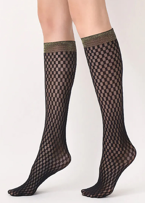 Oroblu Checked Lace Knee Highs SideZoom 1