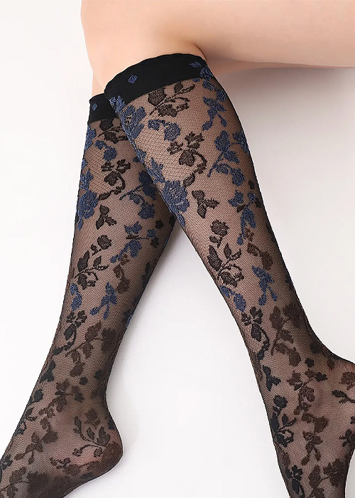 Oroblu Floral Lace Shaded Roses Knee Highs SideZoom 3