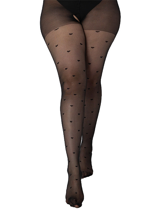 Pamela Mann Sheer Heart Crotchless Curvy Super Stretch Tights SideZoom 2