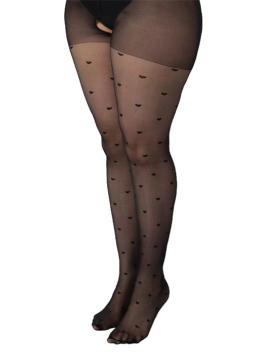 Pamela Mann Sheer Heart Crotchless Curvy Super Stretch Tights SideZoom 3